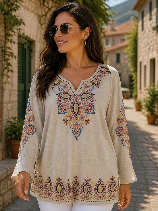 Alfred Dunner Tops - Alfred Dunner Cream Tunic with Colorful Embroidery